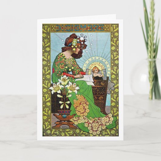 Art Nouveau Kerstmis Feestdagen Kaart (Voorkant)