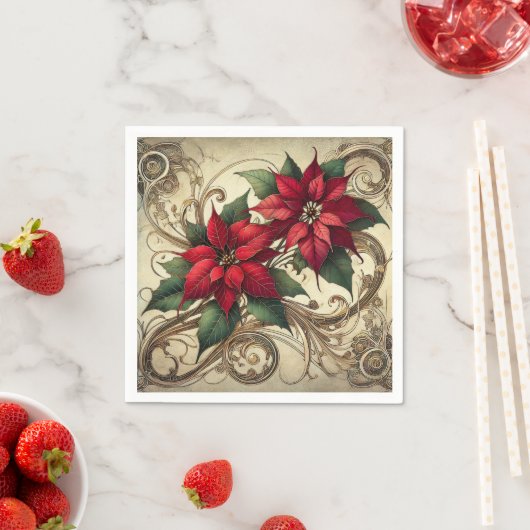  Art Nouveau Kerstpoinsettia Decoupage Servet (Insitu)