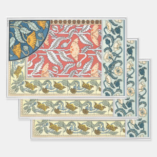 Art Nouveau klaproos bloemen in vintage bloemstijl Inpakpapier Vel
