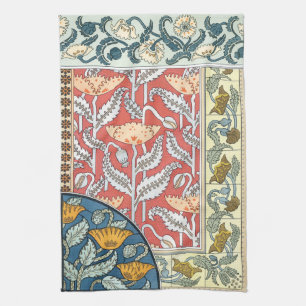 Art Nouveau klaproos bloemen in vintage bloemstijl Theedoek