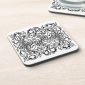 Art nouveau klaproos bloemenzwart wit elegant bier onderzetter (Linkerzijde)