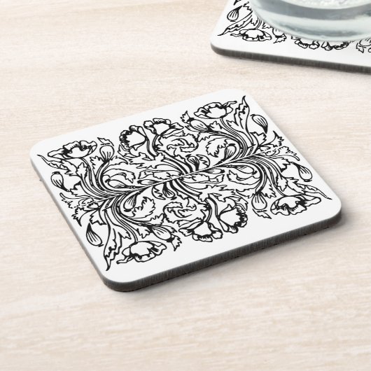 Art nouveau klaproos bloemenzwart wit elegant bier onderzetter (Linkerzijde)