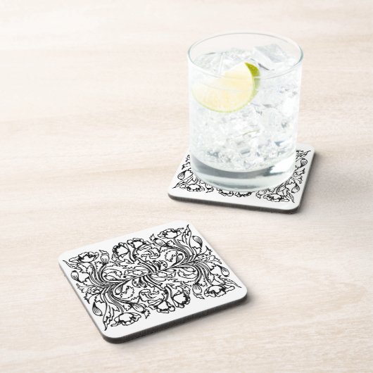 Art nouveau klaproos bloemenzwart wit elegant bier onderzetter (Rechterzijde)