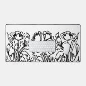Art nouveau klaproos bloemenzwart wit elegant bureaumat (Keyboard & Muis)