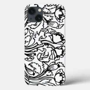 Art nouveau klaproos bloemenzwart wit elegant Case-Mate iPhone case