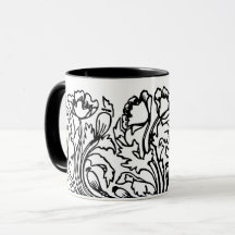 Art nouveau klaproos bloemenzwart wit elegant