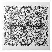 Art nouveau klaproos bloemenzwart wit elegant tegeltje (Voorkant)