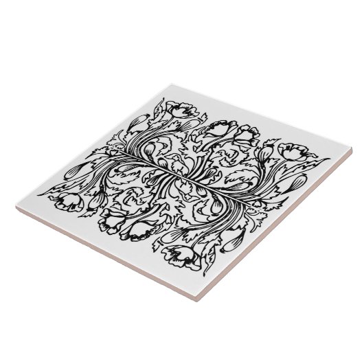 Art nouveau klaproos bloemenzwart wit elegant tegeltje (Zijkant)