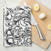 Art nouveau klaproos bloemenzwart wit elegant theedoek (Quarter Fold)