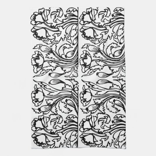 Art nouveau klaproos bloemenzwart wit elegant theedoek (Verticaal)