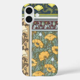 Art Nouveau-klaproosbloemen in vintage bloemstijl iPhone 16 Hoesje