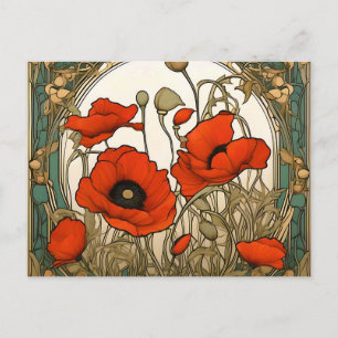 Art Nouveau Klaprozen Bloemen Briefkaart