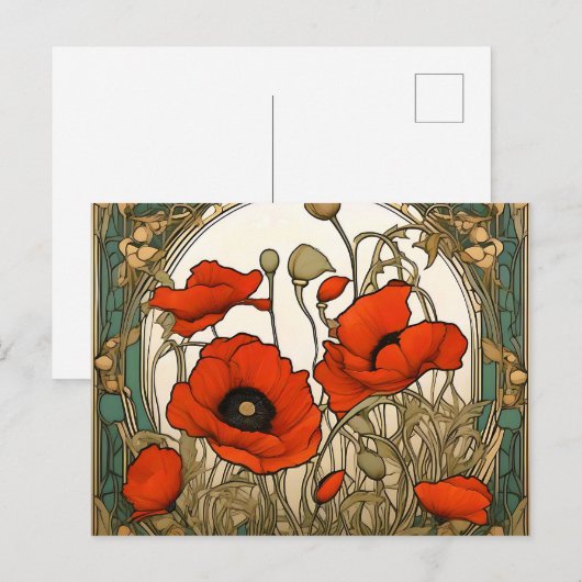 Art Nouveau Klaprozen Bloemen Briefkaart (Voorkant / Achterkant)