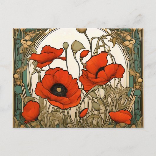 Art Nouveau Klaprozen Bloemen Briefkaart (Voorkant)