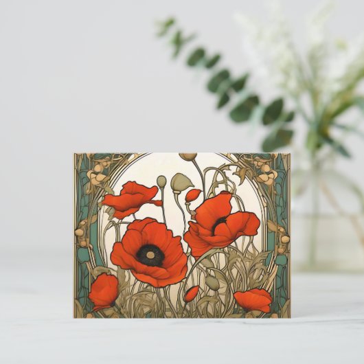 Art Nouveau Klaprozen Bloemen Briefkaart (Staand voorkant)