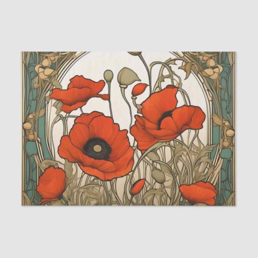 Art Nouveau Klaprozen Bloemen Tissuepapier (Voorkant)