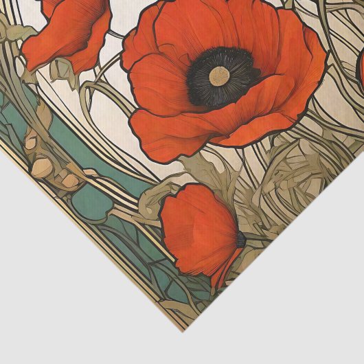 Art Nouveau Klaprozen Bloemen Tissuepapier (Detail)