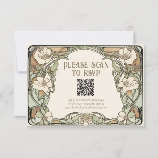 Art Nouveau Klassieke Bloemige Trouwreactiekaart RSVP Kaartje (Voorkant)