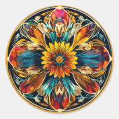 Art Nouveau Kleurrijke Bloemen Ronde Sticker (Voorkant)