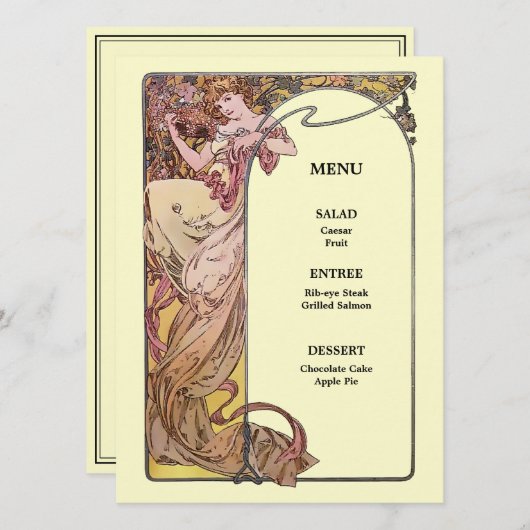 Art Nouveau Kleurrijke Bruiloft Menu (Voorkant / Achterkant)