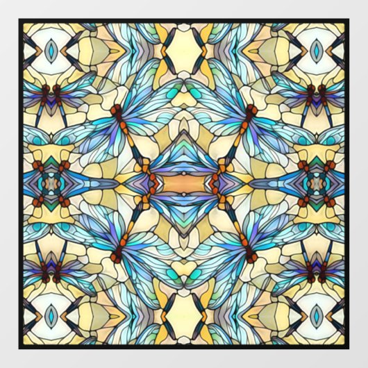 Art Nouveau Kleurrijke Dragonfly Faux Glas in lood Raamsticker (Vel)