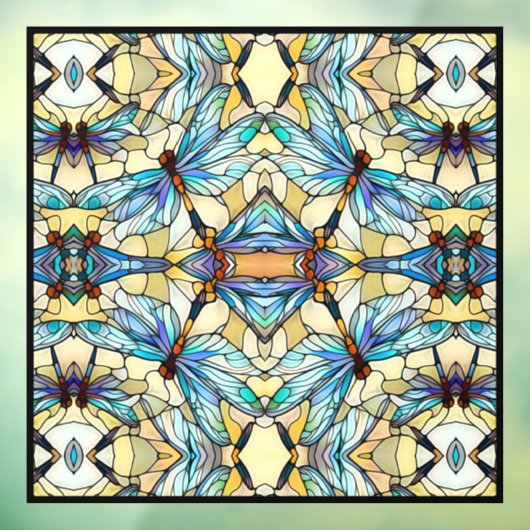 Art Nouveau Kleurrijke Dragonfly Faux Glas in lood Raamsticker (Vel 3)