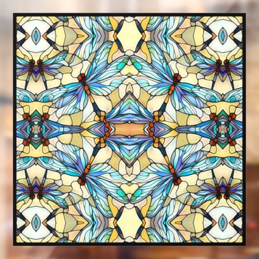 Art Nouveau Kleurrijke Dragonfly Faux Glas in lood Raamsticker (Vel 2)