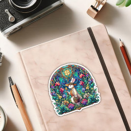 Art Nouveau Kleurrijke Glas-in-Lood Paashaas Sticker