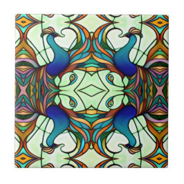 Art Nouveau Kleurrijke Peacock Glas in lood Stijl Tegeltje