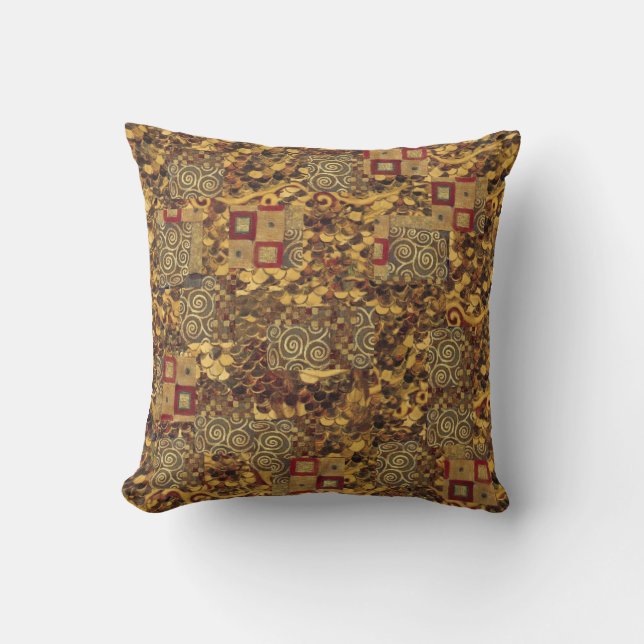 Art Nouveau Klimt Gold Brown Red Pillow Kussen (Voorkant)