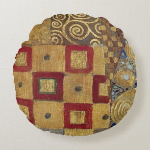 Art Nouveau Klimt - Goud, Rood, Oud Goud, Zilver Rond Kussen