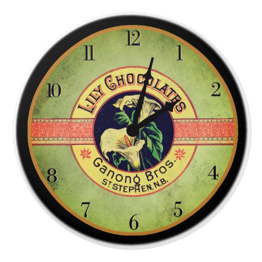 Art nouveau klok chocolade bedrijf advertentie keramische knop (Voorkant)