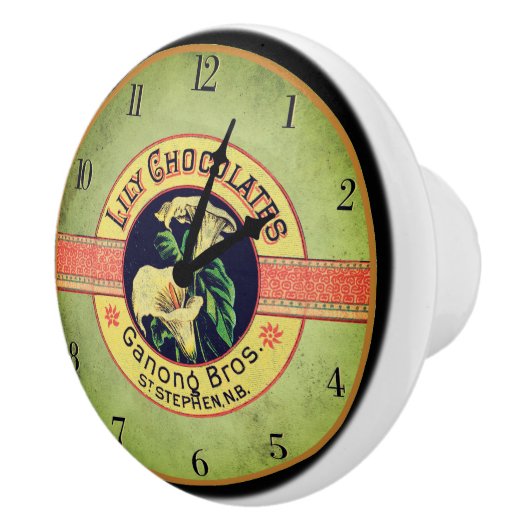 Art nouveau klok chocolade bedrijf advertentie keramische knop (Rechts)