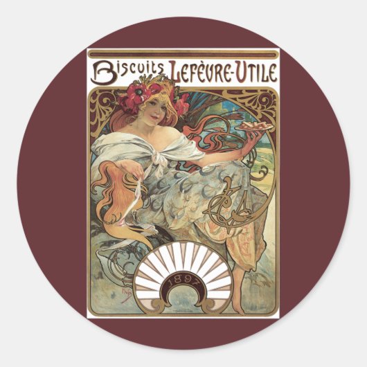  art nouveau, koekjes van Alphonse Mucha Ronde Sticker (Voorkant)