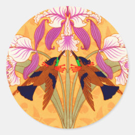 Art nouveau kolibrie orchidee roze goud verneuil ronde sticker
