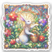 Art Nouveau Konijnentuin Gebrandschilderd Glas Pas Sticker (Voorkant)