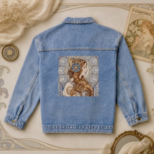 Art Nouveau Koningin Portret Denim Jacket