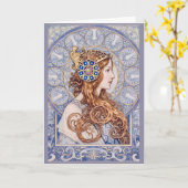 Art Nouveau Koningin Portret Kaart (Gele Bloem)