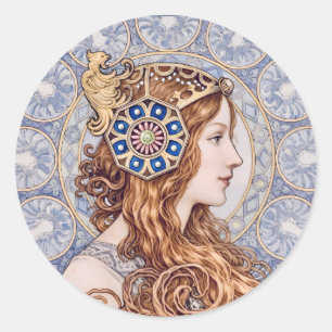 Art Nouveau Koningin Portret Ronde Sticker
