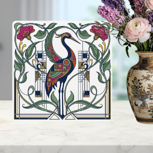 Art Nouveau Kraanvogel Bloem Geometrisch Patroon K Tegeltje