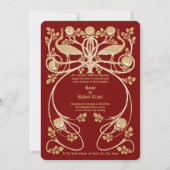 Art Nouveau Kranen in Roos Struik Huwelijksuitnodi Kaart (Voorkant)