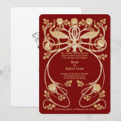 Art Nouveau Kranen in Roos Struik Huwelijksuitnodi Kaart (Voorkant / Achterkant)