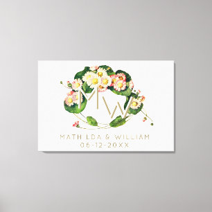 Art Nouveau Krans met Madeliefjes en Monogram om t Canvas Afdruk