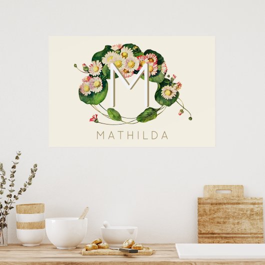 Art Nouveau Krans met Madeliefjes en Monogram om t Poster (Keuken)