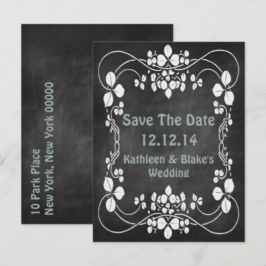 Art Nouveau krijtbord Bewaar de datum Aankondigingskaart (Voorkant / Achterkant)