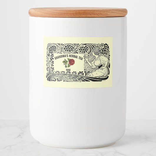  Art Nouveau Kruidenthee Sjabloon Voedselcontainer Etiket (Voorkant)