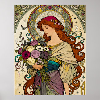 Art Nouveau Kunst aan Ezel Poster