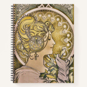 Art Nouveau "La Plume" van Alphonse Mucha uit de o Notitieboek