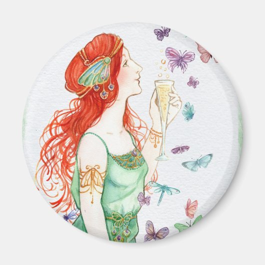 Art Nouveau Lady Champagne Party Time Magneet (Voorkant)