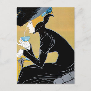 Art Nouveau, Lady Drink Marco Polo Tea Briefkaart